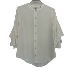 CAbi Cream Button-Up Blouse with Ruffle Sleeves
